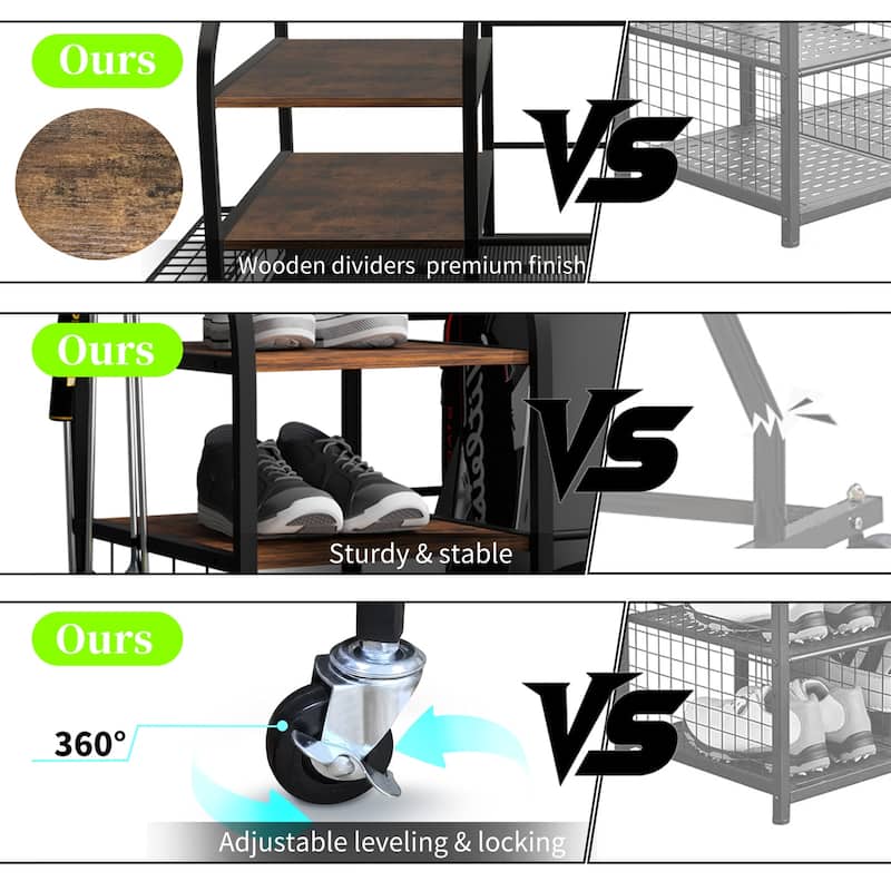Multifunctional Golf Bags Organizer Rack Rolling Golf Equipment Storage Shelves on Wheels