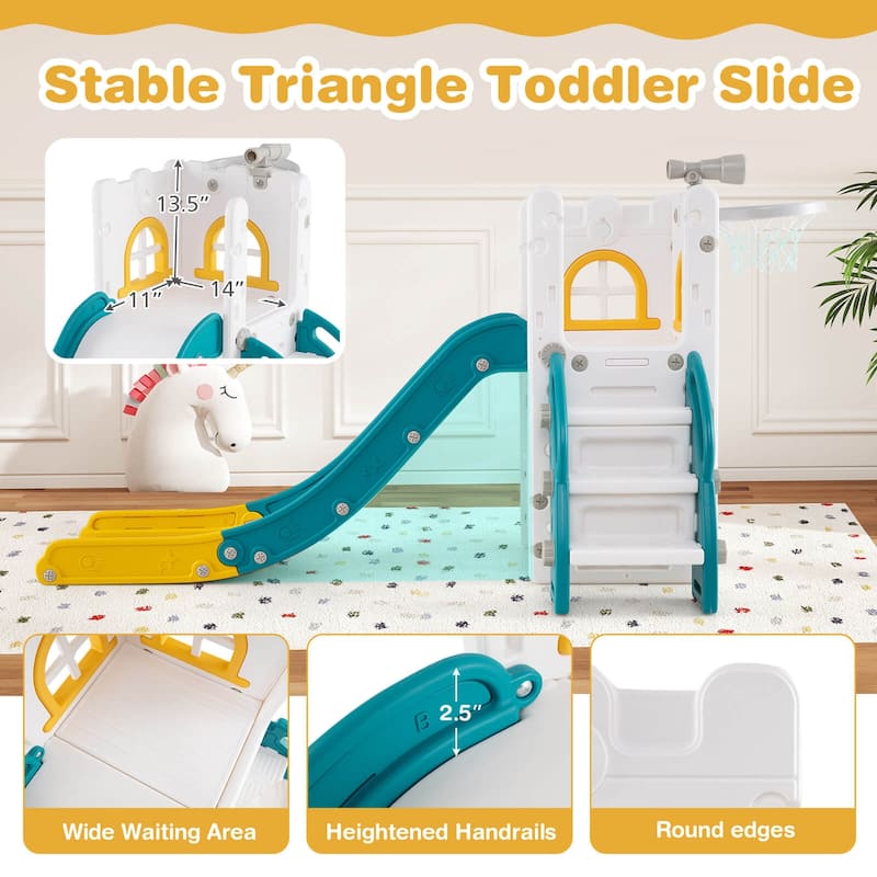 Costway 6 in 1 L-shaped Toddle Slide for Toddlers Age 1-3 Baby Slide