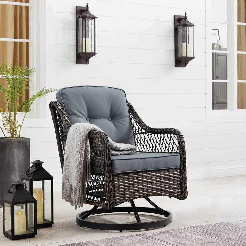 Corvus Vasconia Outdoor Hand-Woven Resin Wicker Swivel Chair