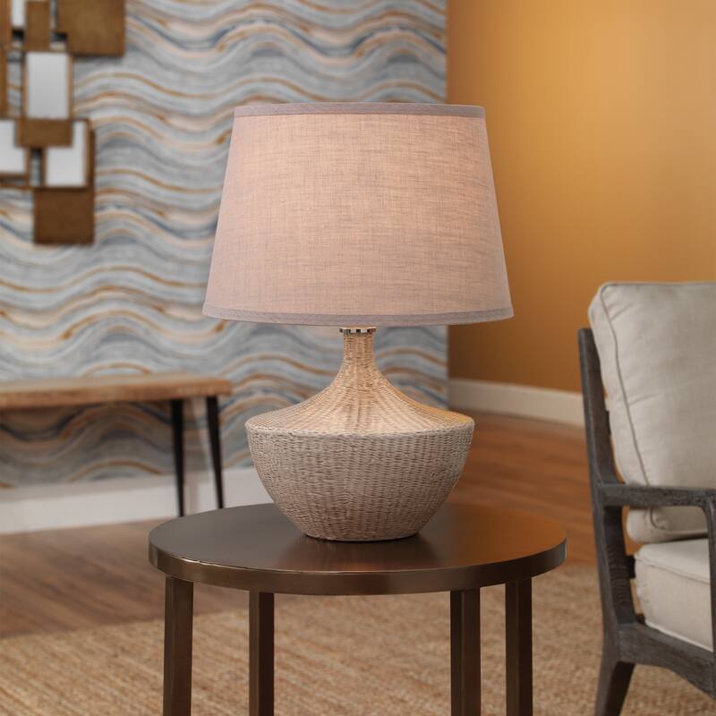 Jamie Young Basketweave Ceramic Table Lamp with Linen Shade