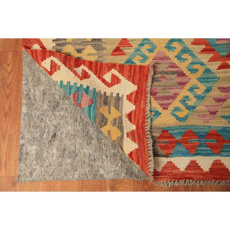Geometric Kilim Oriental Area Rug Flatweave Multi-Color Wool Carpet - 8'5"x 9'6"
