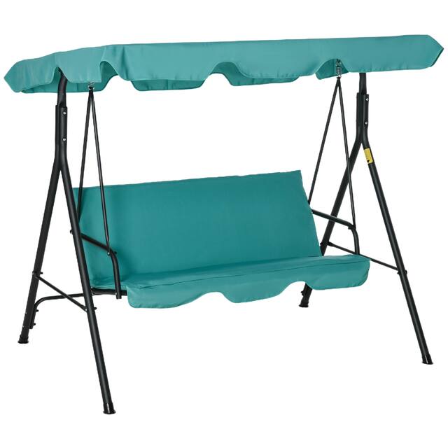 Outsunny 3-Person Porch Lawn Swing with Canopy, Outdoor Yard Glider Swing Chair with Stand