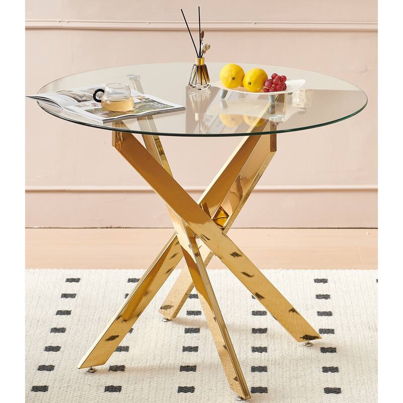 5 Pieces Dining Set, Table Metal Leg Mid-Century Dining Table for 4-6 People with Glass Table Top,Pedestal Dining Table