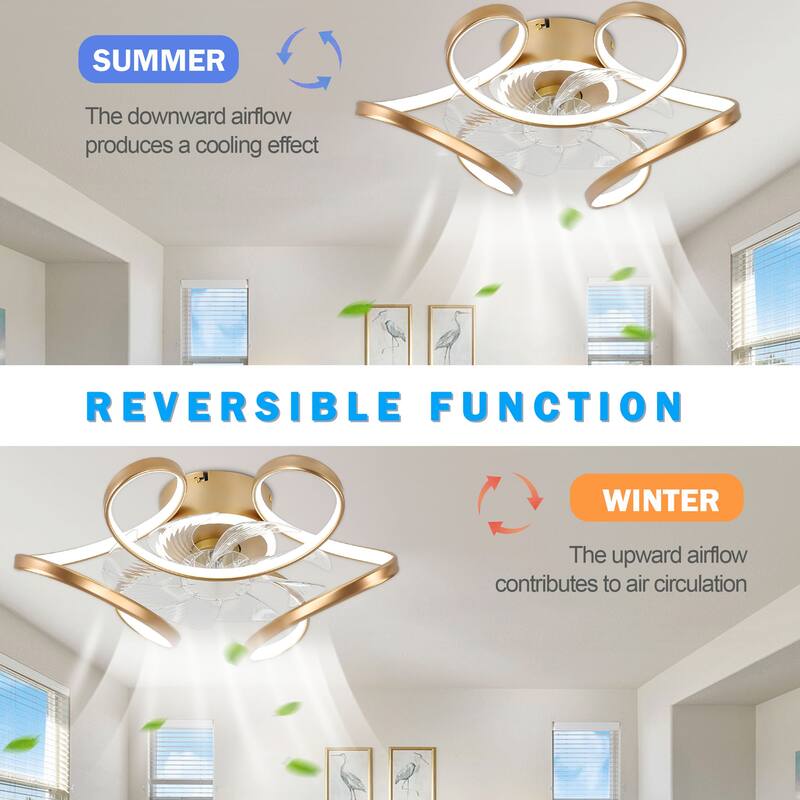 Cusp Barn 22" Modern Low Profile Ceiling Fan with Lights, 6 Speed Flush Mounted Geometric LED Ceiling Fan Fandelier for Bedroom