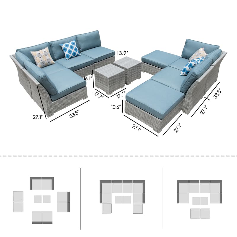 Corvus 10-piece Grey Sectional Conversation Sofa Set