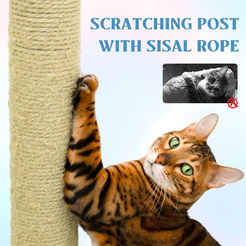 71 inch flower cat tree with large condo removable flower cushion and hammock blue