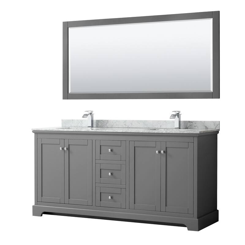 Wyndham Collection Avery 72" Free Standing Double Basin Vanity Set - Dark Gray / White Carrara Marble Top / Polished - Steel Finish
