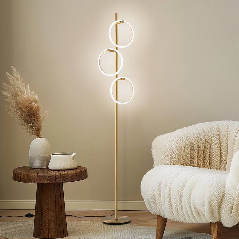 Brightech Saturn 66 in. Industrial 3-Light 3-Way Dimming LED Floor Lamp with 3 Replaceable LED Rings