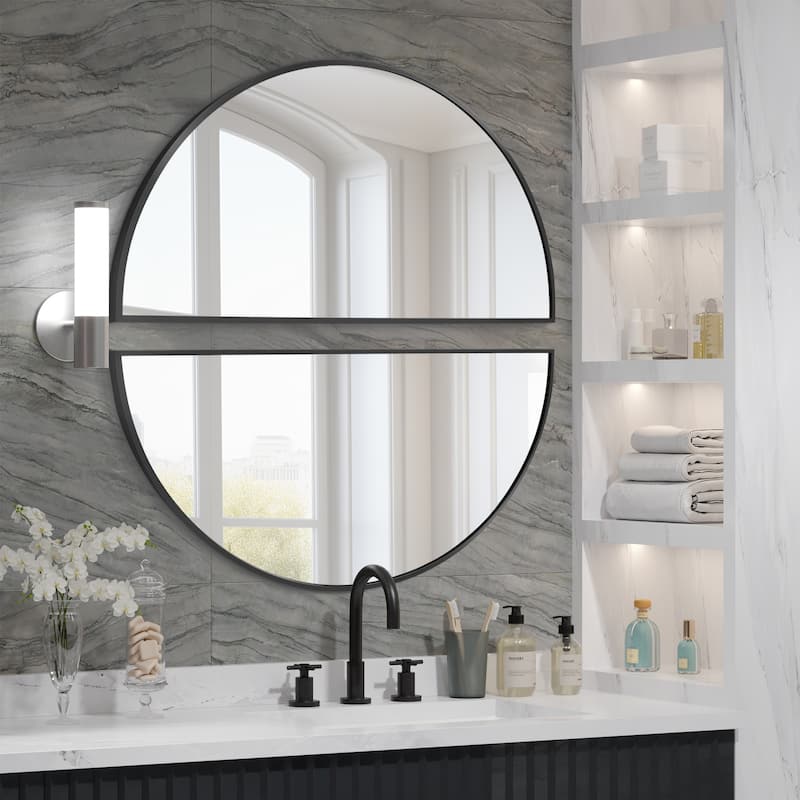 Half Moon Aluminum Alloy Framed Arched Wall Mirror (2-Pieces) - 16x32 - Black