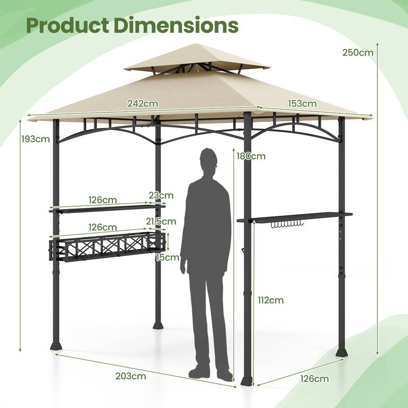 Gymax 8 x 5 FT BBQ Grill Gazebo w/ 2 Side Shelves Storage Basket