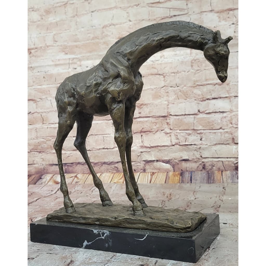Milo Giraffe Bronze Sculpture – Graceful African-Inspired Art On Marble Base
