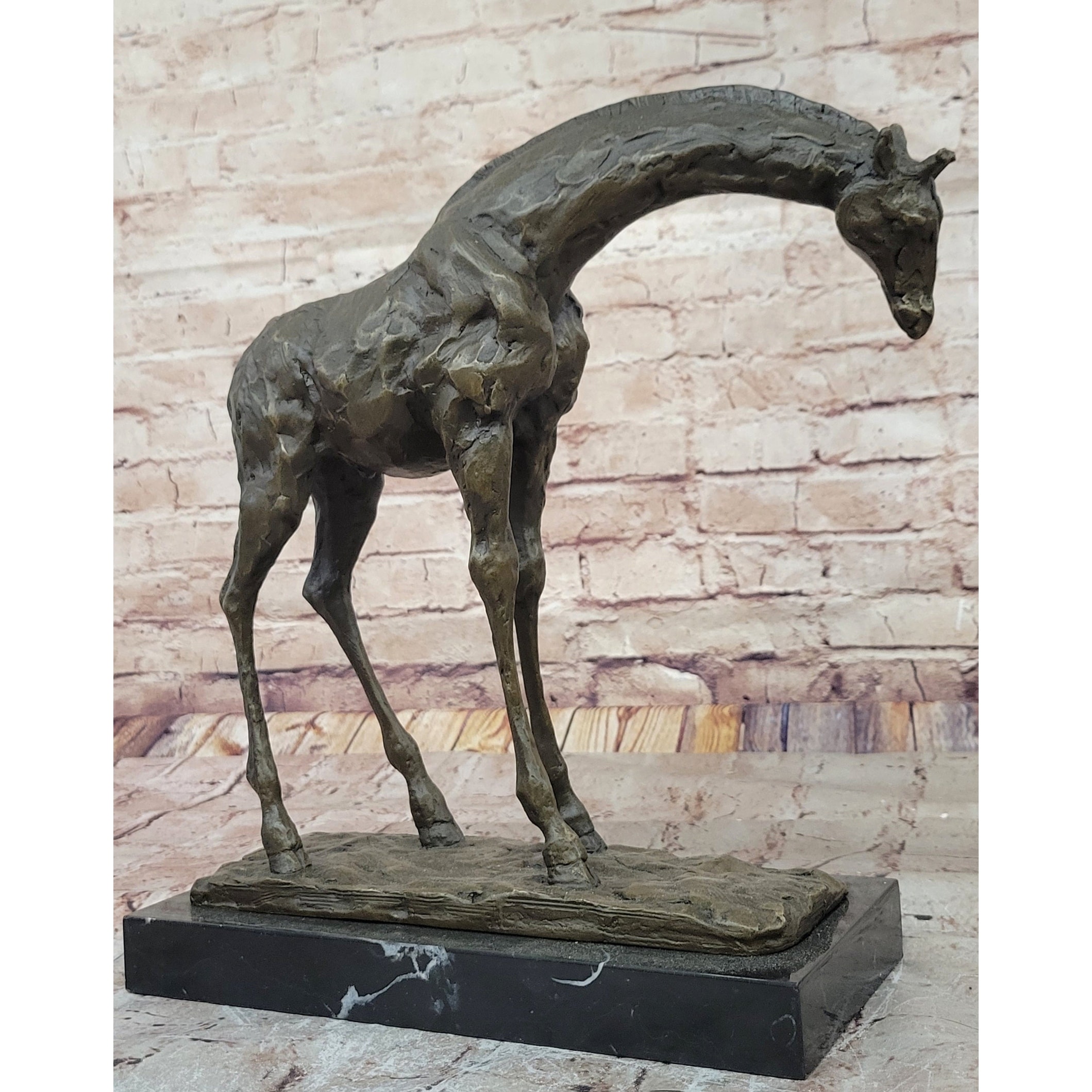 Milo Giraffe Bronze Sculpture – Graceful African-Inspired Art On Marble Base