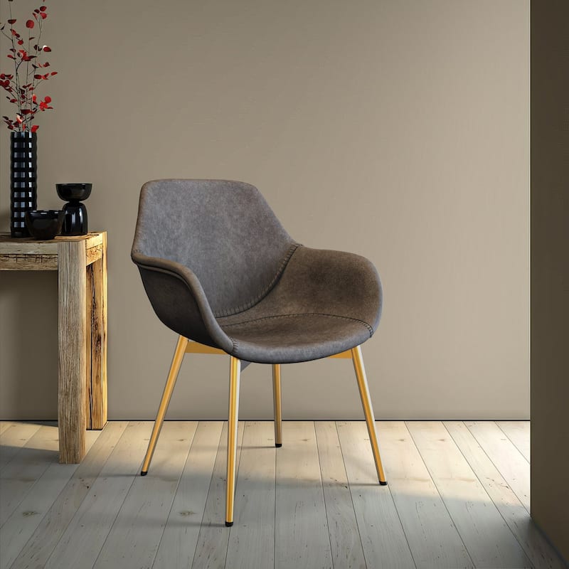 Markley Modern Leather Dining Armchair Set of 4 With Gold Metal Legs Accent Side Chair