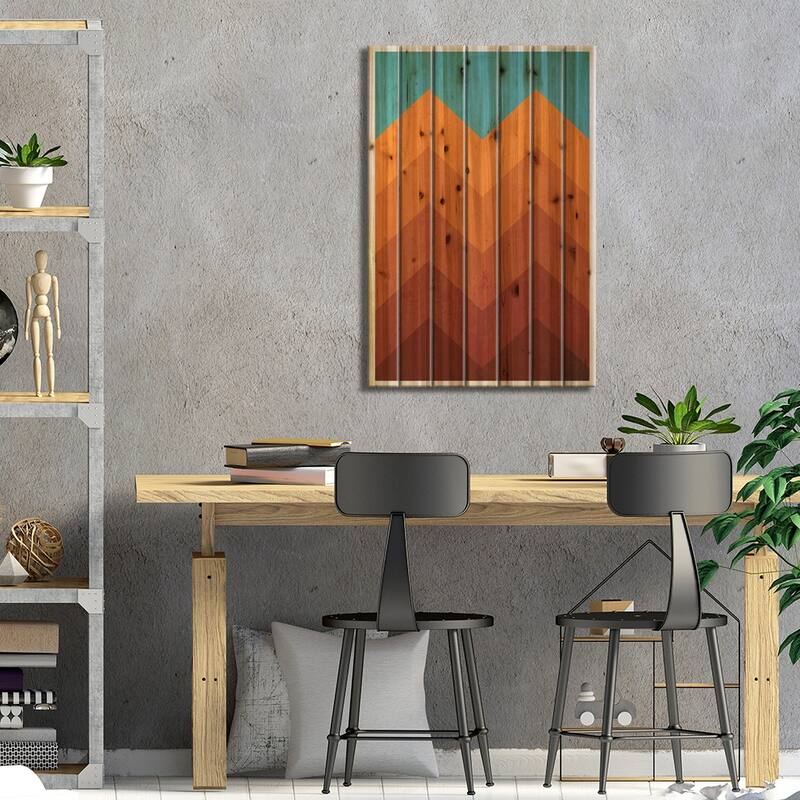 Abstract Orange Mountain Print On Wood by Jay Stanley - Multi-Color