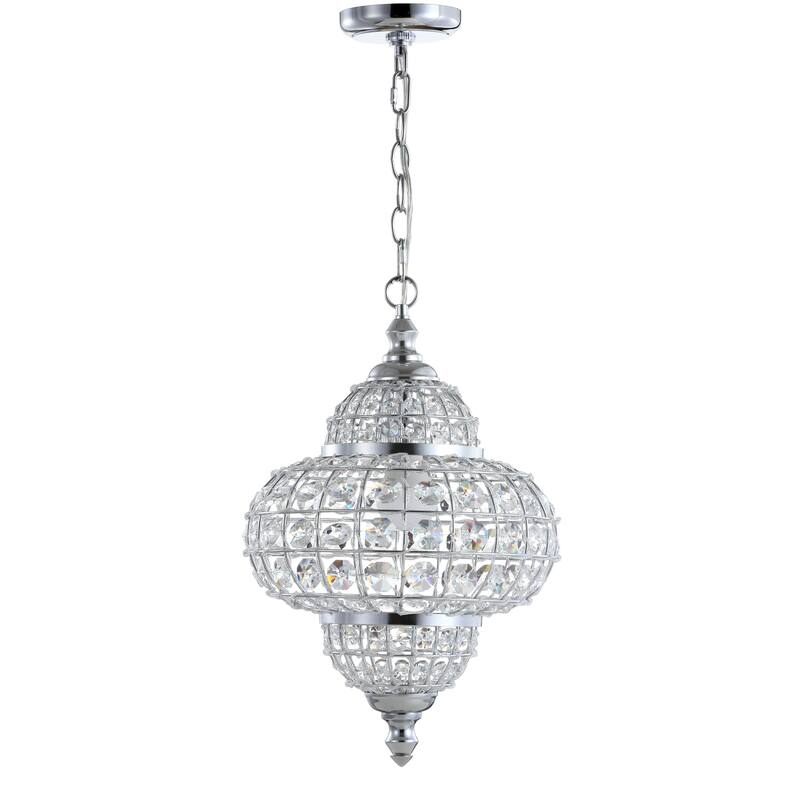 Juliette 12" Crystal/Metal LED Chandelier Pendant, Chrome by JONATHAN Y