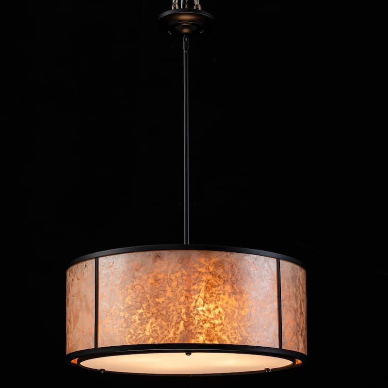 20" W and 8" W Rustic Matte Black Finish Tawny Mica Drum Pendant Light for Living Room & Bedroom
