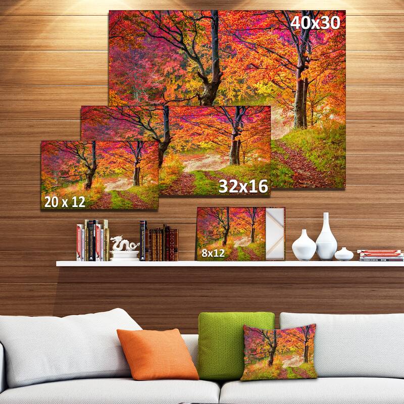 Designart "Bright Colorful Fall Trees in Forest" Large Landscape Art Canvas Print
