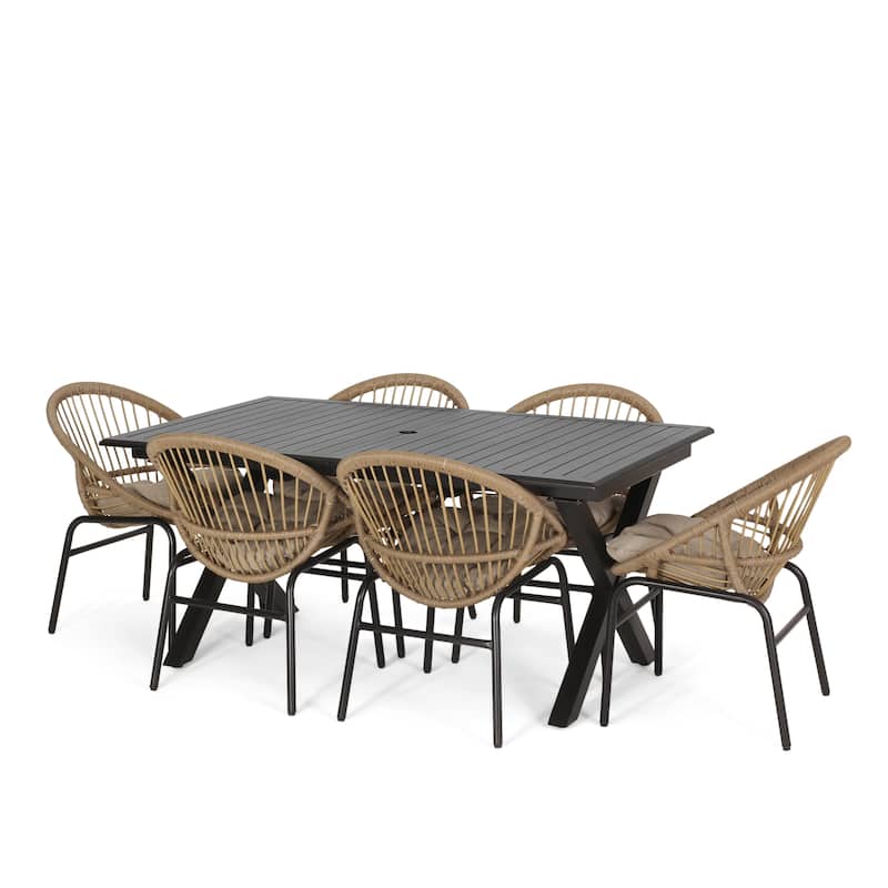 Coniston Outdoor Outdoor Wicker and Aluminum 7 Piece Dining Set with Cushion by Christopher Knight Home