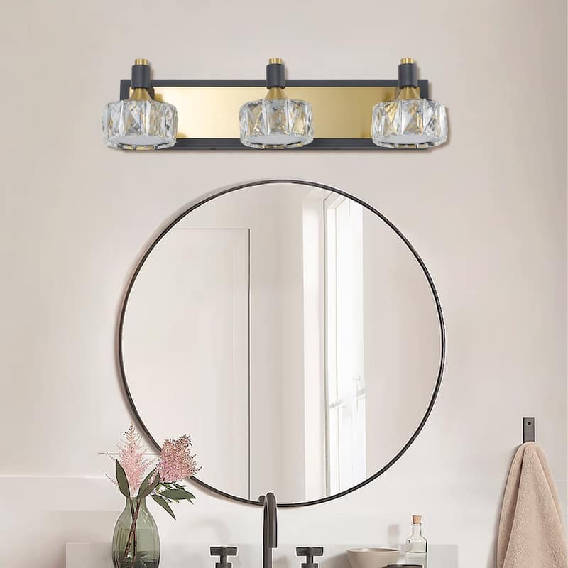 LED 3-Light Modern Crystal Bathroom Vanity Light Over Mirror,Bath Wall Lighting Fixtures