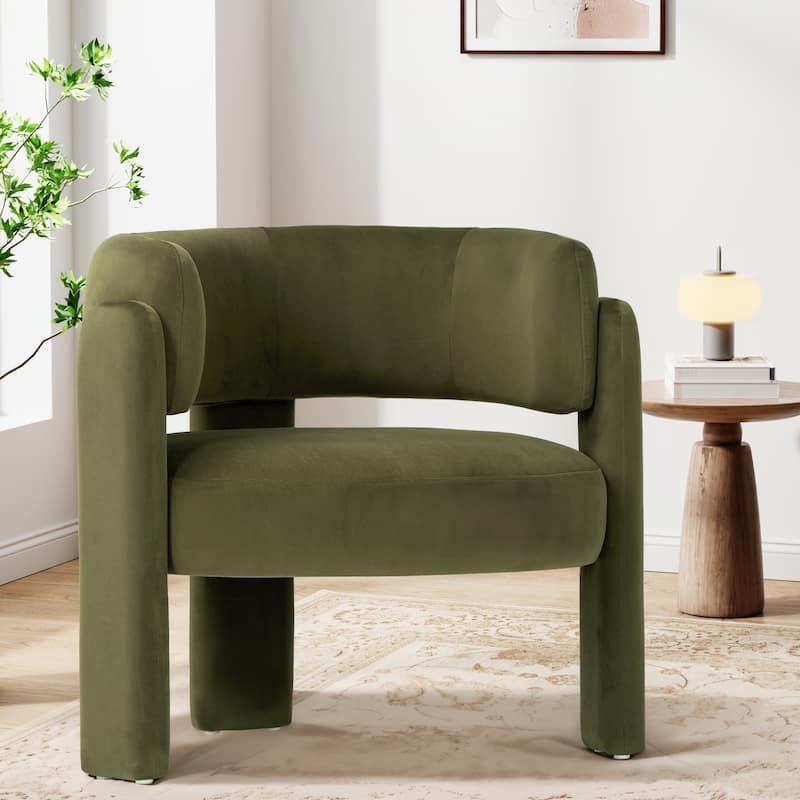 RENEWLINE Modern Velvet Barrel Accent Chair - 3-Leg Design for Living Room, Bedroom
