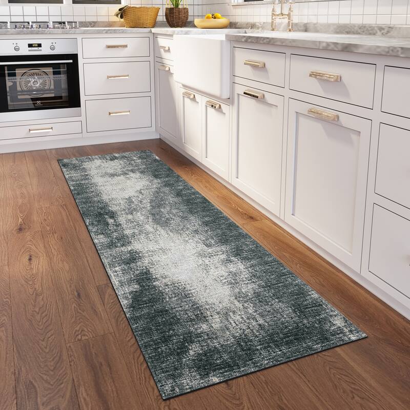 Indoor/Outdoor Rylee Modern Bordered Washable Rug - 2'3" x 7'6" Runner - Black