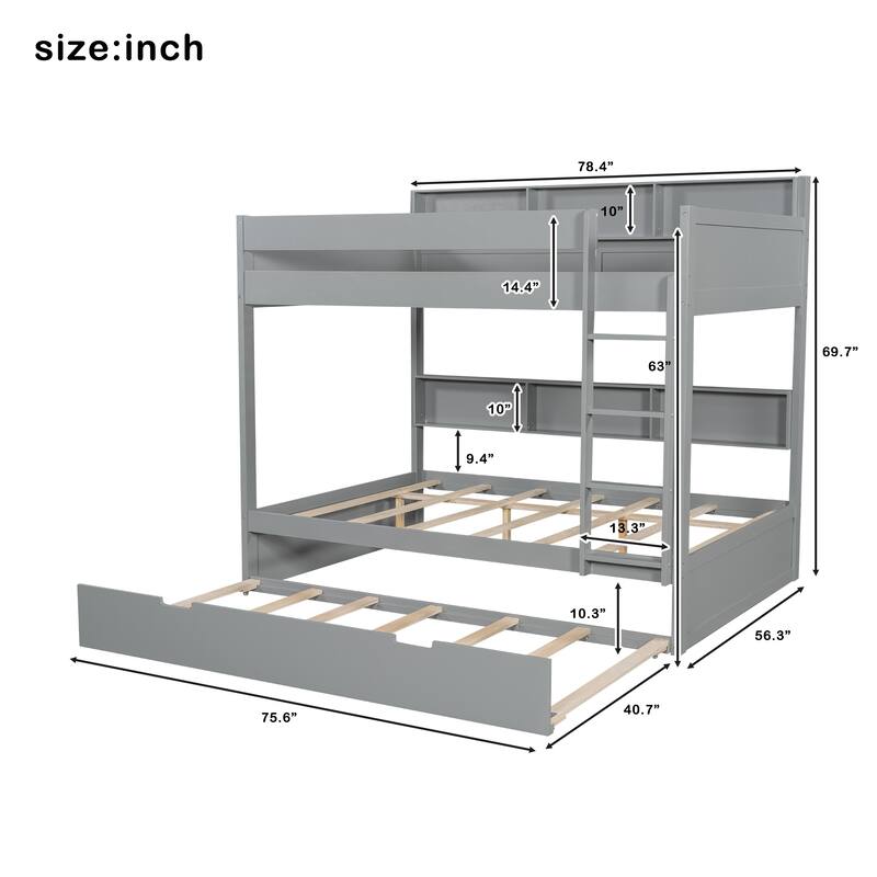 Bunk Bed with Trundle & Dual-Side Storage Shelves by Harper&Bright Designs