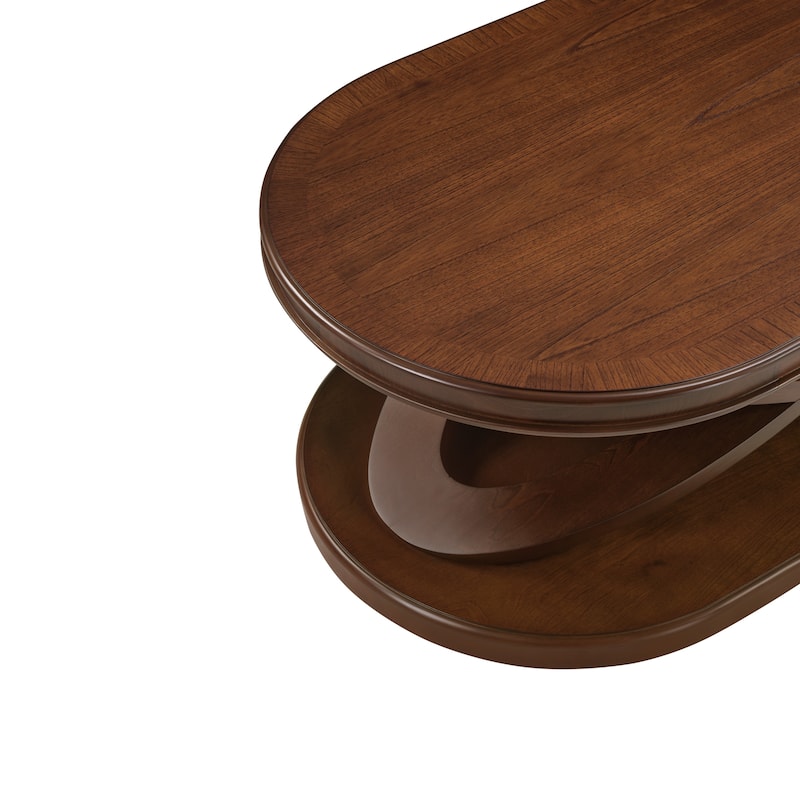 Wood Oval Coffee Table with X-Shaped Base, Cocktail Table with Open Storage, Sofa Center Table with Rounded Corners