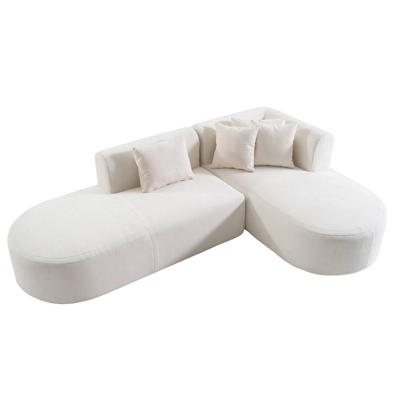 Curved Sectional Sofa with L-Shaped Chaise Lounge, Chenille Upholstered Cloud Sofa, 4 Seater Floor Sofa with 4 Pillows