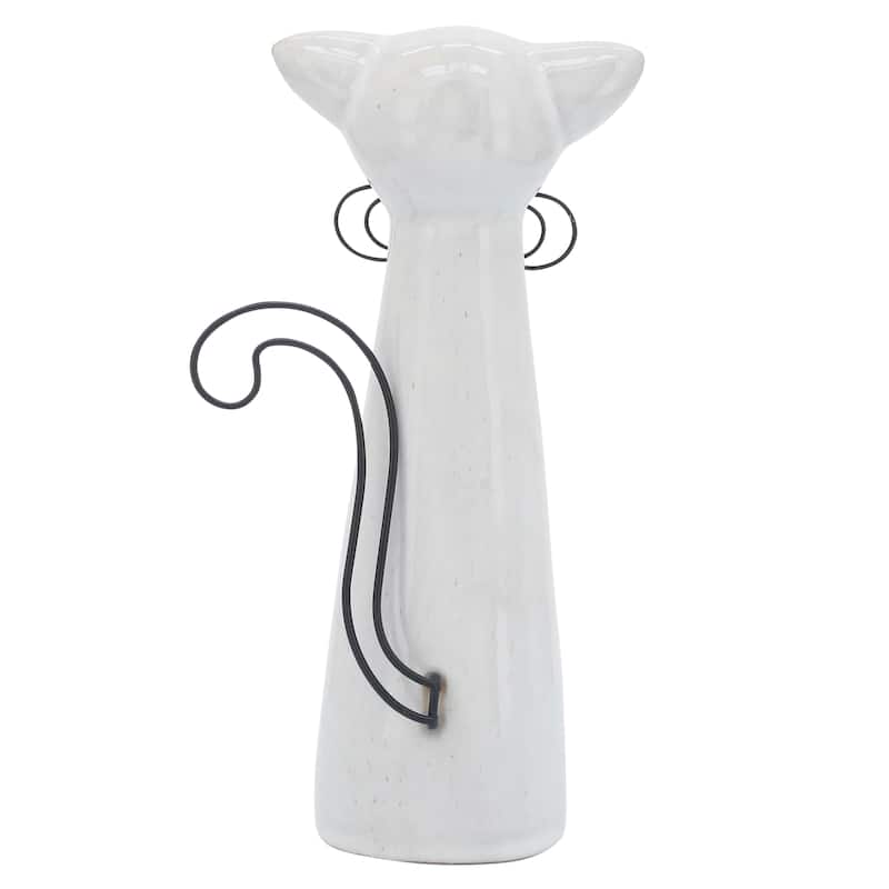 Sagebrook Home Modern Neutral Ceramic Cat with Glasses Figurine
