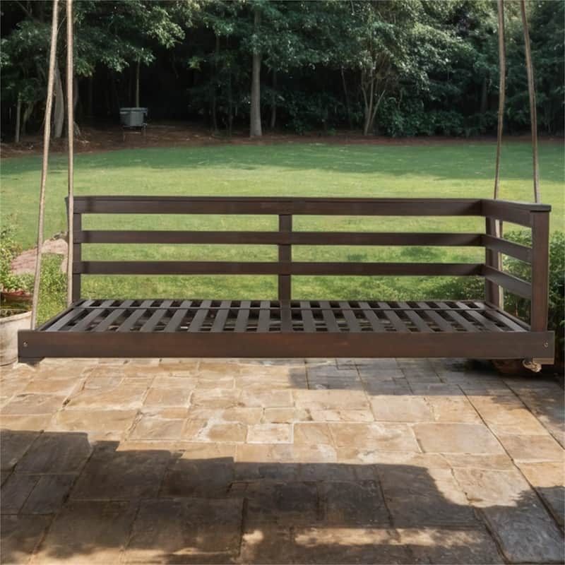 Patio Wood Twin Size Swing with Hemp Ropes (No Cushion,Pillow)