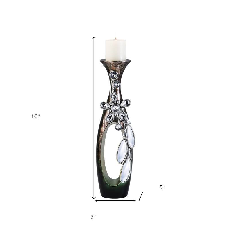 HomeRoots 16" Ornate Faux Crystal Tabletop Pillar Candle Holder - 6