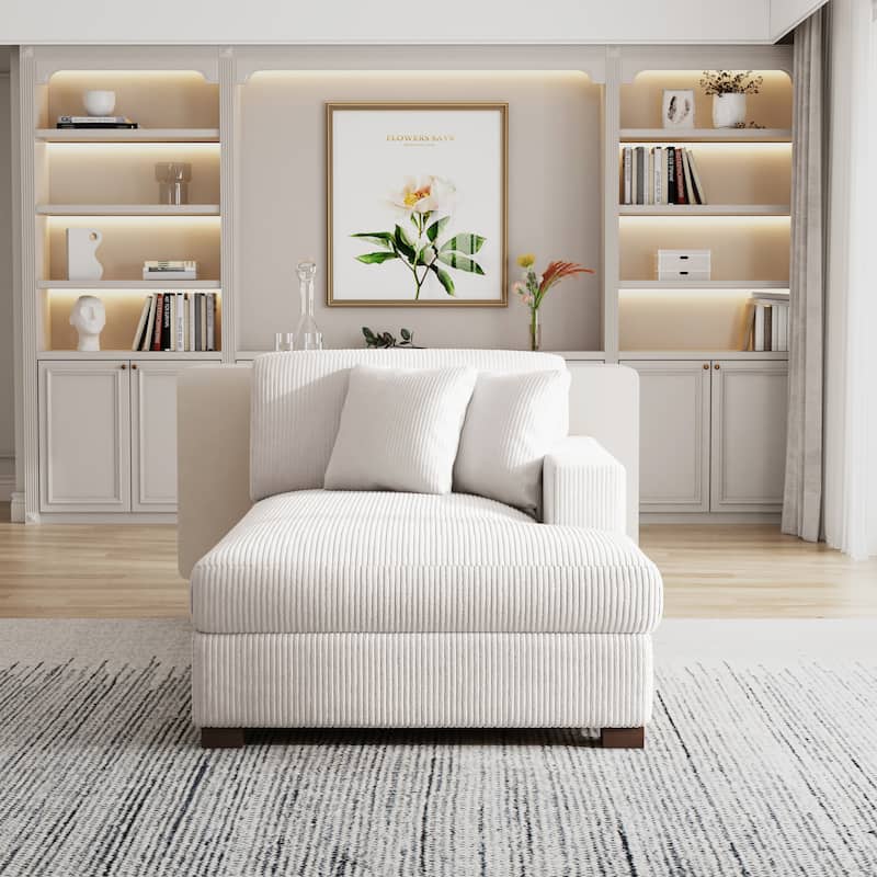 Modern Corduroy Indoor Chaise Lounge Couch with Pillows