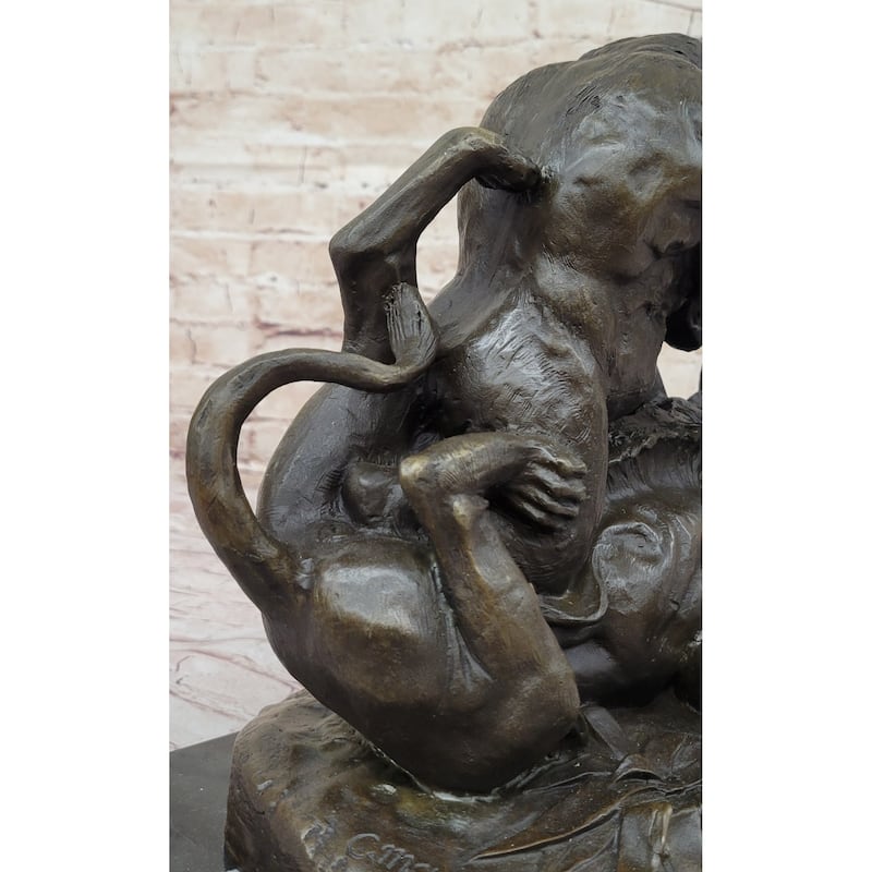 Bronze Sculpture Statue Of A Imitative Gorilla Vs. Imitative Lion By Clovis Edmon Mon