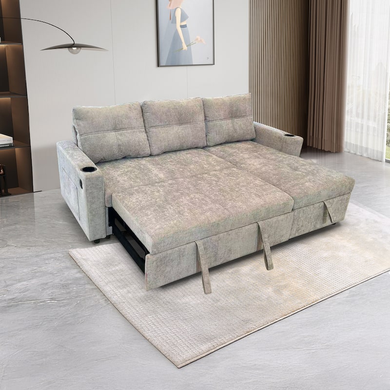Modern Contemporary Convertible Chaise Storage Sleeper Sectional