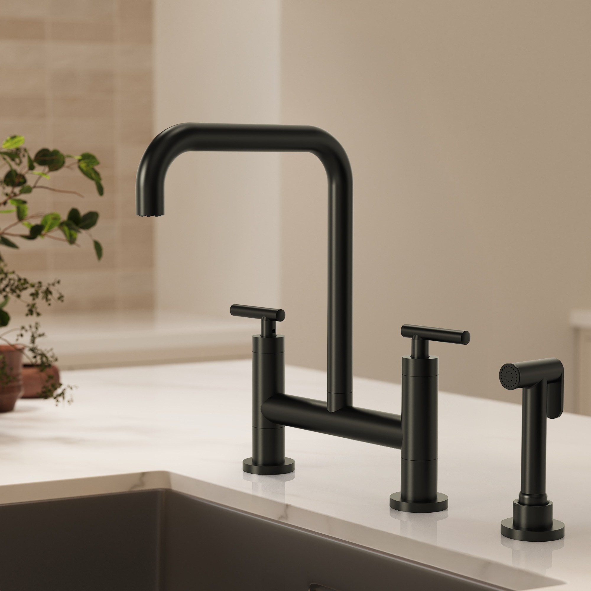 Bridge Kitchen Faucet with Swivel Spout, Kitchen Faucet with Side Spray