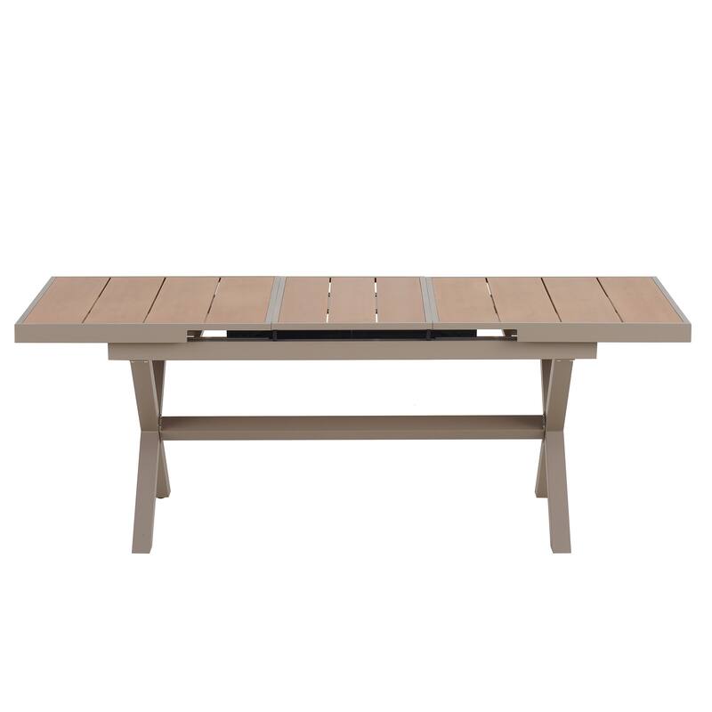 Outdoor Dining Set with 6 Chairs and X-Shaped Legs Extendable Table, Aluminum Patio Dining Table Set