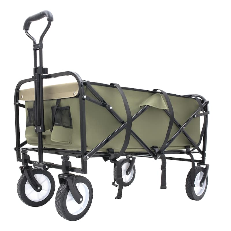 Heavy-Duty All-Terrain Folding Wagon - 360lb Capacity with Storage Straps, Green