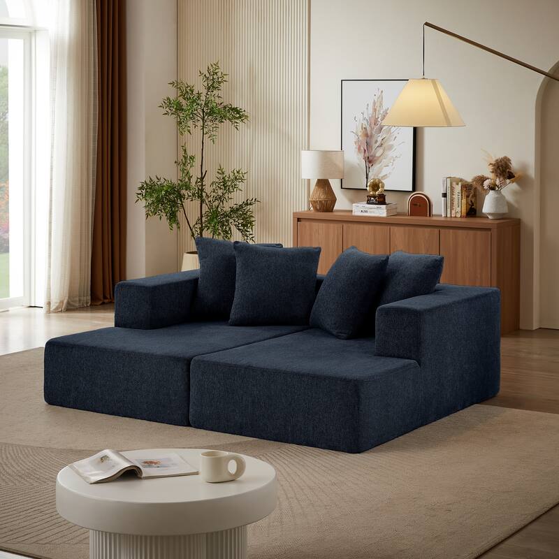 Blue Chenille Sectional Sofa with Plush Seating and Versatile Design