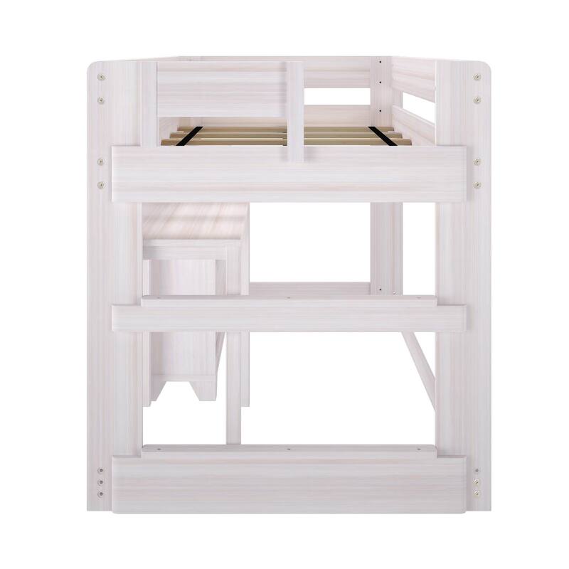 Max and Lily Farmhouse Twin-Size Low Loft with 4-Shelf Bookcase and Desk