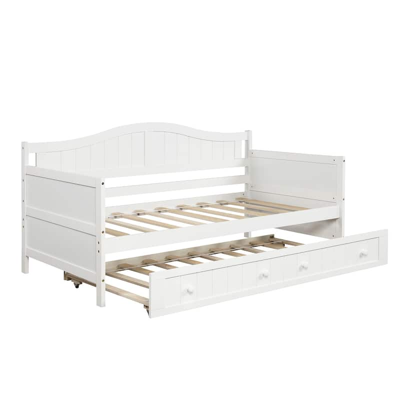Twin Wooden Daybed with Trundle Bed and Traditional Cottage Beadboard