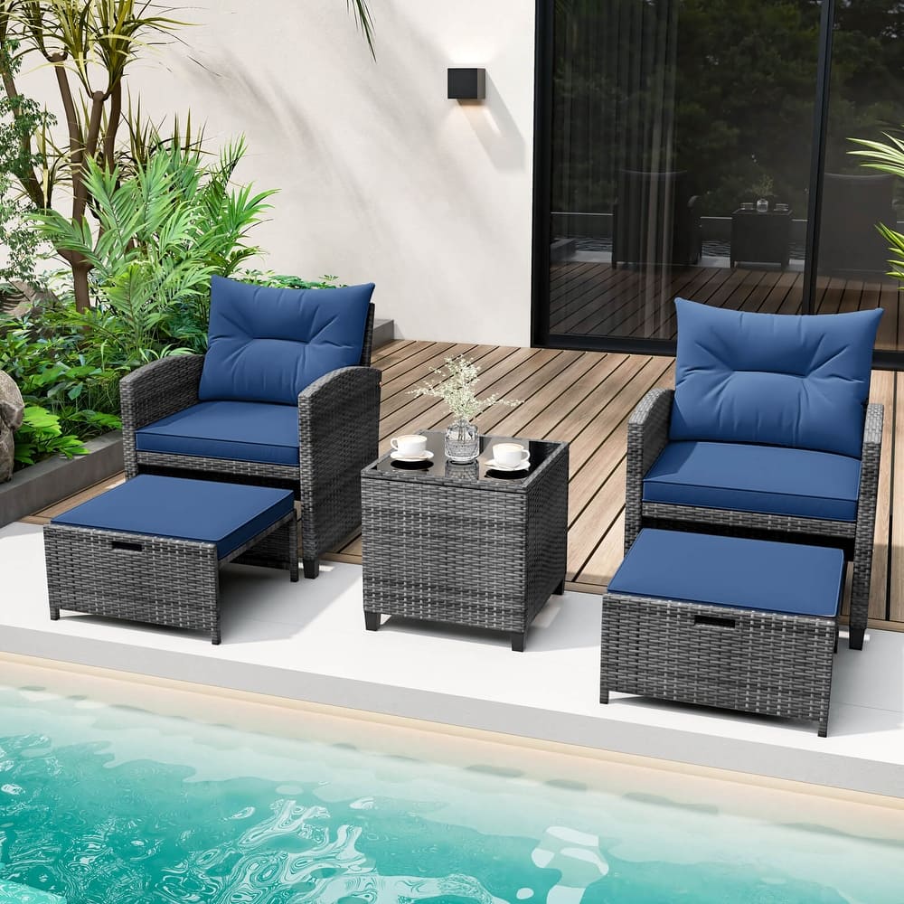 Costway 5 Piece Patio Rattan Furniture with 2 Ottomans & Tempered - See Details