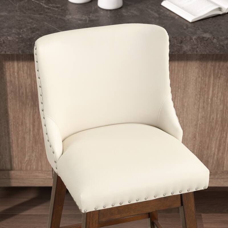 26'' Swivel Upholstered Counter Stool with Solid Wood Frame (Set of 2)
