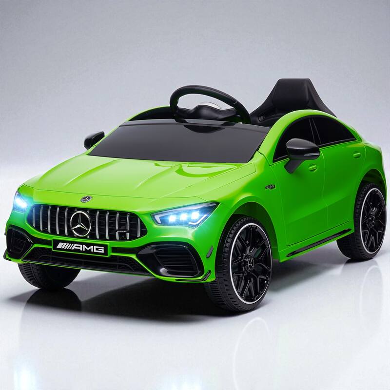 12V Mercedes-Benz AMG CLA 45 Kids Ride-On Car, Remote Control, LED Lights, Spring Suspension, Music Horn - Green