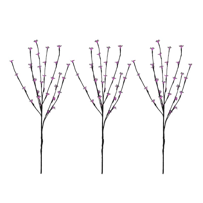 3 Pre-Lit Cherry Blossom Artificial Tree Branches 2.5' Pink LED Lights