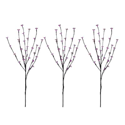 3 Pre-Lit Cherry Blossom Artificial Tree Branches 2.5' Pink LED Lights