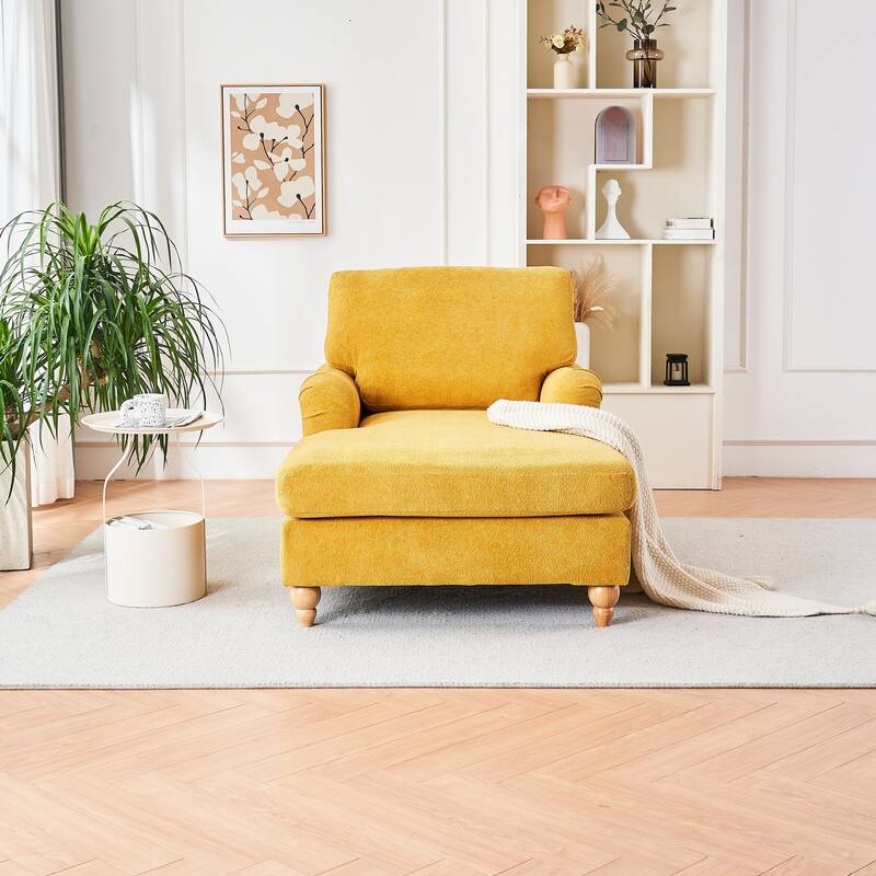Modern Mid-Century Yellow Foam Chaise Lounger Sofa