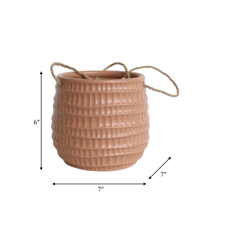 Sagebrook Home Neutral Textured Ceramic Hanging Planter