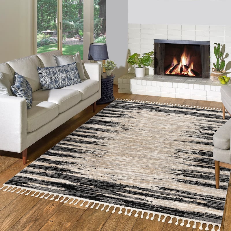Gertmenian Rafe Casual Bohemian Tribal Plush Short Shag Microfiber Indoor Area Rug Collection with Fringe