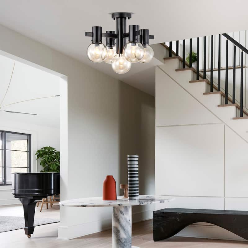 Lalena 18 Inch Matte Black Clear Glass Semi Flush Mount with 5 Light