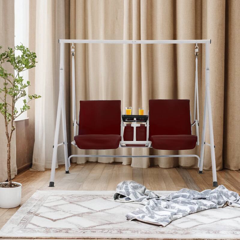 Outdoor Swing with Stand, Canopy, Pivot Table & 2 Cup Holders - Patio, Balcony, Bedroom